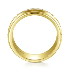 Best Gabriel & Co. Everett - 14K Yellow Gold Diamond Men's Wedding Ring in Satin Finish