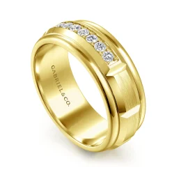 Best Gabriel & Co. Everett - 14K Yellow Gold Diamond Men's Wedding Ring in Satin Finish