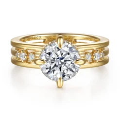New Gabriel & Co. Everlasting - 14K Yellow Gold Compass Prong Round Diamond Engagement Ring