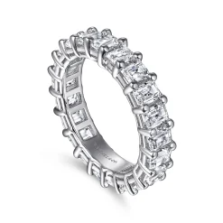 New Gabriel & Co. Evora - 14K White Gold Shared Prong Emerald Cut Diamond Eternity Band - 3.57 ct