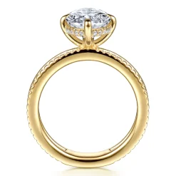 New Gabriel & Co. Fabie - 14K Yellow Gold Compass Prong Oval Diamond Engagement Ring