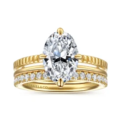 New Gabriel & Co. Fabie - 14K Yellow Gold Compass Prong Oval Diamond Engagement Ring