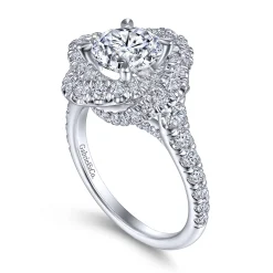 Gabriel & Co. Faline - 14K White Gold Floral Halo Round Diamond Engagement Ring