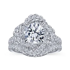 Gabriel & Co. Faline - 14K White Gold Floral Halo Round Diamond Engagement Ring