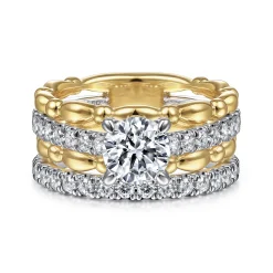 Best Gabriel & Co. Famke - 14K White-Yellow Gold Split Shank Round Diamond Engagement Ring