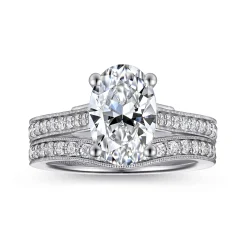 Clearance Gabriel & Co. Favola - 14K White Gold Oval Lotus Diamond Engagement Ring