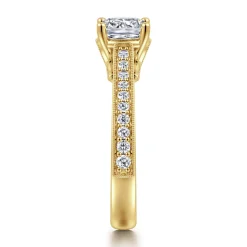 Best Gabriel & Co. Favola - 14K Yellow Gold Cushion Cut Lotus Diamond Engagement Ring