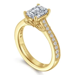Sale Gabriel & Co. Favola - 14K Yellow Gold Emerald Cut Lotus Diamond Engagement Ring