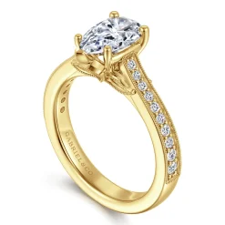 Gabriel & Co. Favola - 14K Yellow Gold Pear Shape Lotus Diamond Engagement Ring