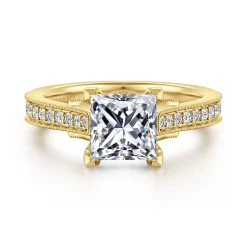 Sale Gabriel & Co. Favola - 14K Yellow Gold Princess Cut Lotus Diamond Engagement Ring