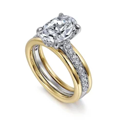 Outlet Gabriel & Co. Feah - 14K Yellow-White Gold Wide Band Oval Diamond Engagement Ring