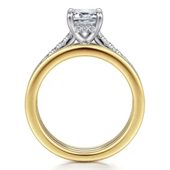 Hot Gabriel & Co. Feah - 14K Yellow-White Gold Wide Band Emerald Cut Diamond Engagement Ring