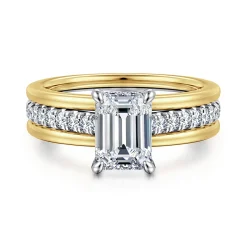 Hot Gabriel & Co. Feah - 14K Yellow-White Gold Wide Band Emerald Cut Diamond Engagement Ring