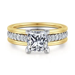 Online Gabriel & Co. Feah - 14K Yellow-White Gold Wide Band Princess Cut Diamond Engagement Ring
