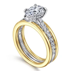 Best Gabriel & Co. Feah - 14K Yellow-White Gold Wide Band Pear Shape Diamond Engagement Ring