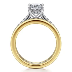 Gabriel & Co. Feah - 14K Yellow-White Gold Wide Band Cushion Cut Diamond Engagement Ring