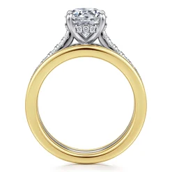 Hot Gabriel & Co. Feah - 14K Yellow-White Gold Wide Band Round Diamond Engagement Ring