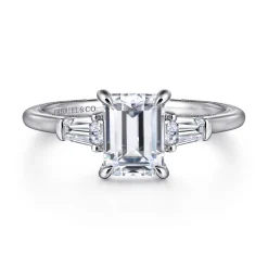 Discount Gabriel & Co. Feana - 14K White Gold Emerald Cut Three Stone Diamond Engagement Ring