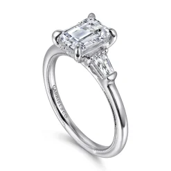 Discount Gabriel & Co. Feana - 14K White Gold Emerald Cut Three Stone Diamond Engagement Ring