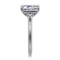 New Gabriel & Co. Feana - 14K White Gold Emerald Cut Three Stone Diamond Engagement Ring