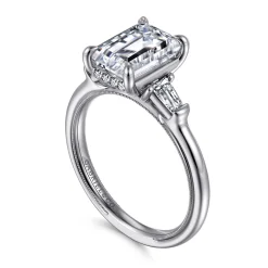 New Gabriel & Co. Feana - 14K White Gold Emerald Cut Three Stone Diamond Engagement Ring