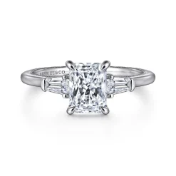 New Gabriel & Co. Feana - 14K White Gold Rectangular Radiant Cut Three Stone Diamond Engagement Ring