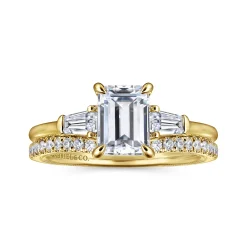 Hot Gabriel & Co. Feana - 14K Yellow Gold Emerald Cut Three Stone Diamond Engagement Ring