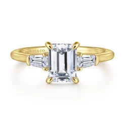 Hot Gabriel & Co. Feana - 14K Yellow Gold Emerald Cut Three Stone Diamond Engagement Ring