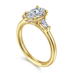 Clearance Gabriel & Co. Feana - 14K Yellow Gold Oval Three Stone Diamond Engagement Ring