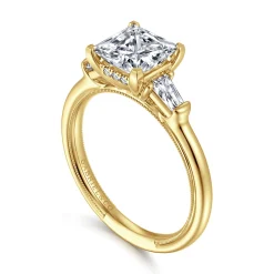 Gabriel & Co. Feana - 14K Yellow Gold Princess Cut Three Stone Diamond Engagement Ring