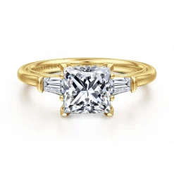 Gabriel & Co. Feana - 14K Yellow Gold Princess Cut Three Stone Diamond Engagement Ring