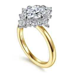 Outlet Gabriel & Co. Felicity - 14K White-Yellow Gold Elongated Cushion Halo Diamond Engagement Ring
