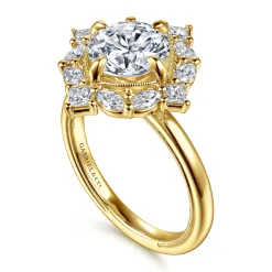 Discount Gabriel & Co. Fernanda - 14K Yellow Gold Compass Prong Round Halo Diamond Engagement Ring