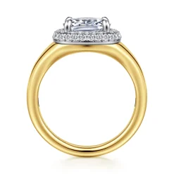 Clearance Gabriel & Co. Fillipa - 14K White-Yellow Gold Elongated Cushion Double Halo Diamond Engagement Ring