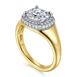 Clearance Gabriel & Co. Fillipa - 14K White-Yellow Gold Elongated Cushion Double Halo Diamond Engagement Ring