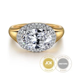 Clearance Gabriel & Co. Fillipa - 14K White-Yellow Gold Oval Double Halo Diamond Engagement Ring