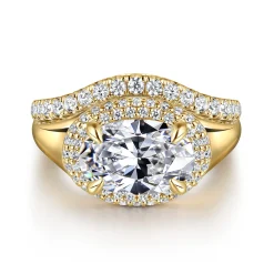 Outlet Gabriel & Co. Fillipa - 14K Yellow Gold Oval Double Halo Diamond Engagement Ring