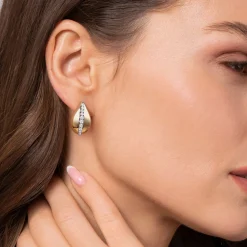Gabriel & Co. Fiora - 14K White Yellow Gold Diamond J Hoop Earrings