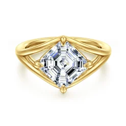 New Gabriel & Co. Fiori - 14K Yellow Gold Split Shank Compass Prong Asscher Cut Diamond Engagement Ring