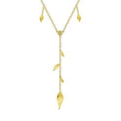 Hot Gabriel & Co. Floral - 18 inch 14K Yellow Gold Y Necklace with Leaf Drops and Center Diamond