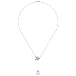 Gabriel & Co. Floral - 20 inch 925 Sterling Silver Floral White Sapphire and Pearl Y Necklace