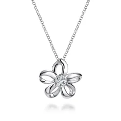 Clearance Gabriel & Co. Floral - 18 inch 925 Sterling Silver White Sapphire Flower Pendant Necklace