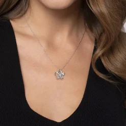 Clearance Gabriel & Co. Floral - 18 inch 925 Sterling Silver White Sapphire Flower Pendant Necklace
