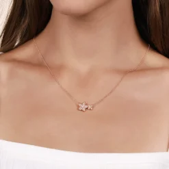 Gabriel & Co. Floral - 14K Rose Gold Double Pave Diamond Flower Necklace