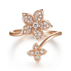 Best Gabriel & Co. Floral - 14K Rose Gold Floral Bypass Diamond Ring