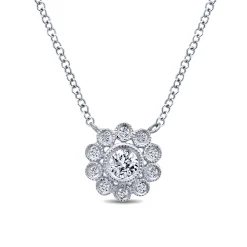 Discount Gabriel & Co. Floral - 14K White Gold Bezel Set Floral Diamond Pendant Necklace
