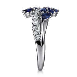 New Gabriel & Co. Floral - 14K White Gold Diamond and Blue Sapphire Marquise Floral Ring