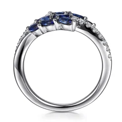 New Gabriel & Co. Floral - 14K White Gold Diamond and Blue Sapphire Marquise Floral Ring