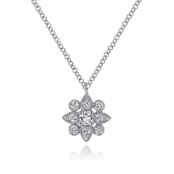 Discount Gabriel & Co. Floral - 14K White Gold Diamond Flower Pendant Necklace