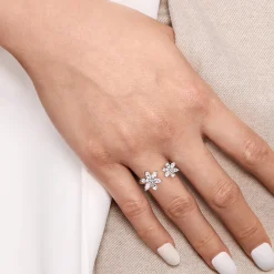 New Gabriel & Co. Floral - 18K White Gold Diamond Floral Open Ladies Ring